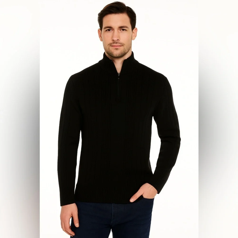Men’s Oscar De La Renta Ribbed Knitted Pullover Sweater | XLarge | Black